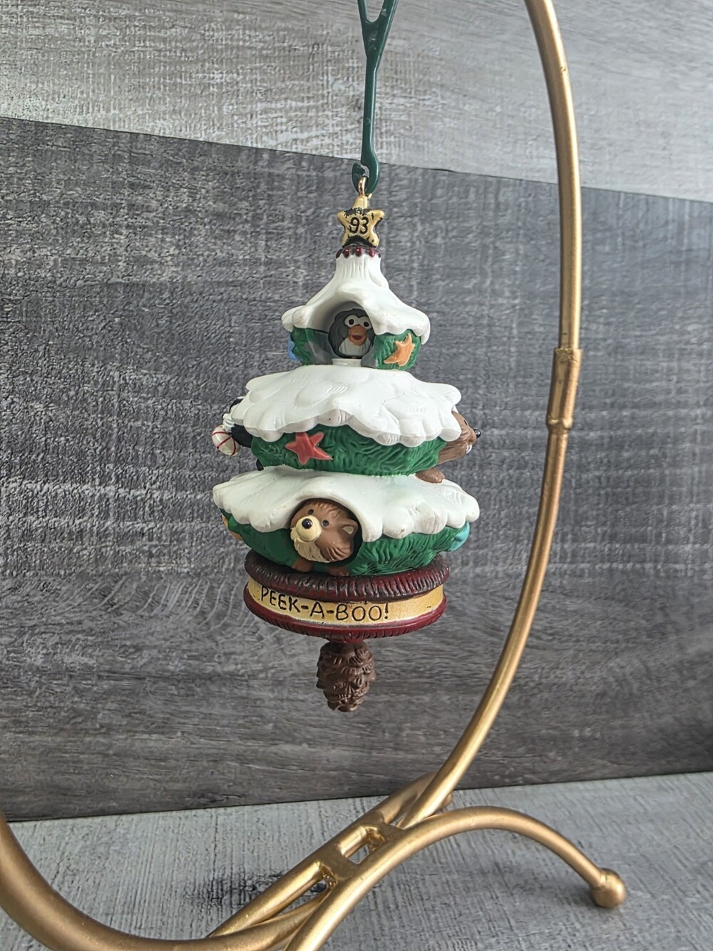 Hallmark Keepsake Christmas Ornament Animals Peek A Boo Christmas Tree 1993 320c